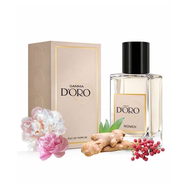 Apa de parfum D'oro W269 Cyrstal, floral-oriental, cu ghimbir și bujor, 50ml
