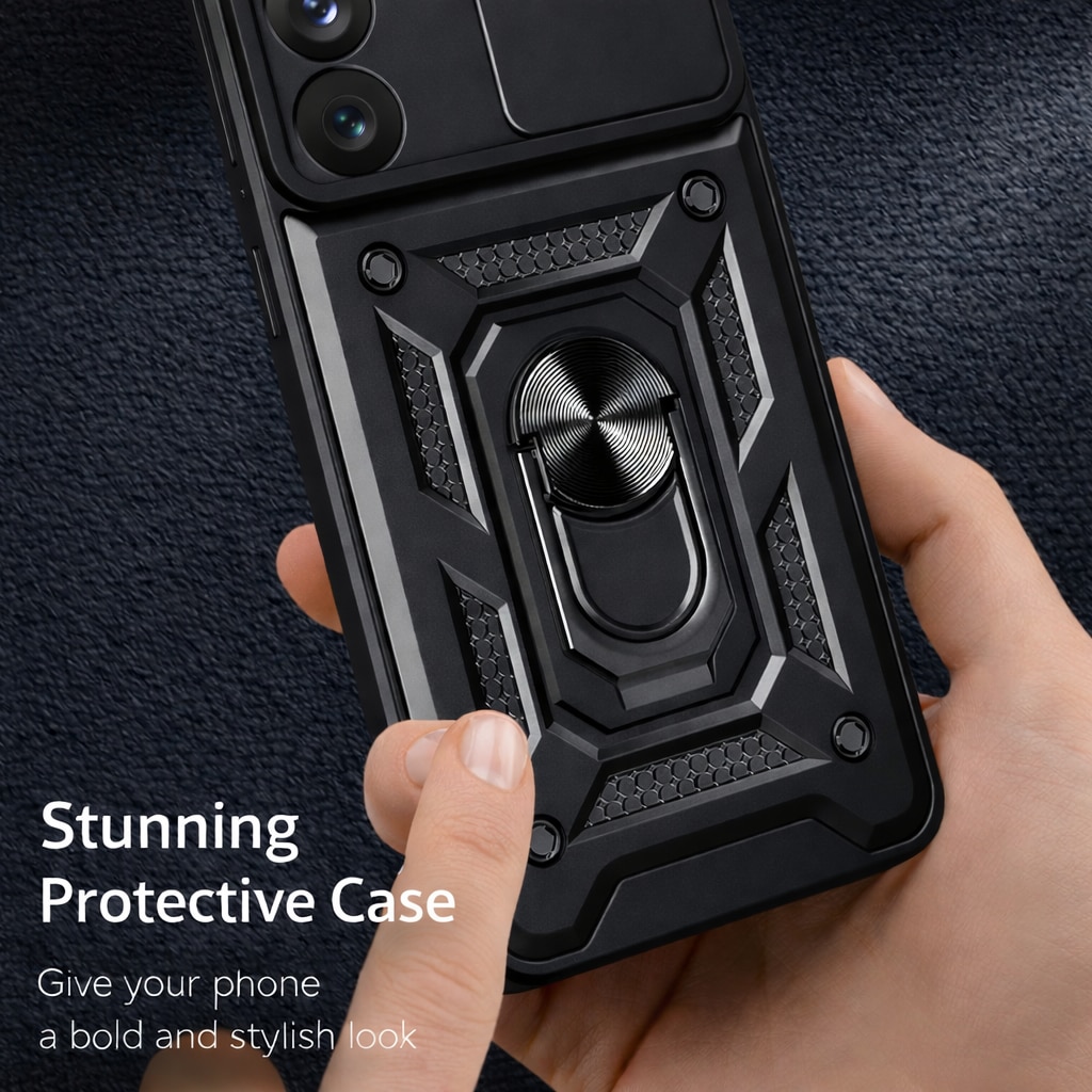 Husa Armor CamShield Ring pentru Motorola Moto G15 / G15 Power / G17 / G17 Power, Clapeta Camera, Structura Rigida, Anti-Shock, Protectie Completa, Albastru