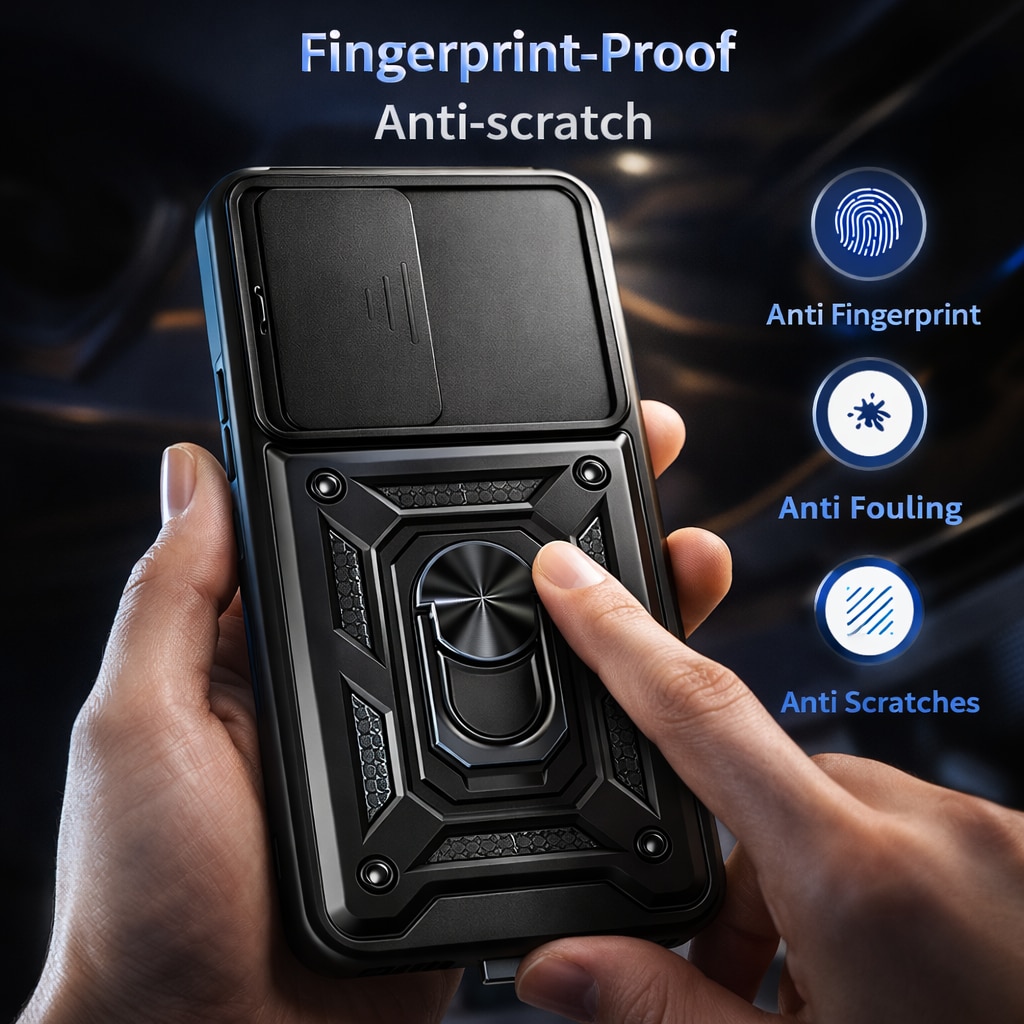 Husa Armor CamShield Ring pentru Motorola Moto G15 / G15 Power / G17 / G17 Power, Clapeta Camera, Structura Rigida, Anti-Shock, Protectie Completa, Albastru