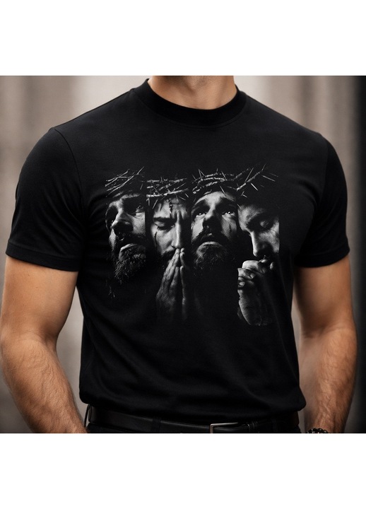 Tricou barbati Neo, Imprimeu Jesus, Bumbac 100%, Negru, S