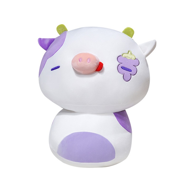 Colectie set jucarii de plus, vaca capsuna, perna vaca si porc, jucarie vaca fruct dragon, mov, 36cm