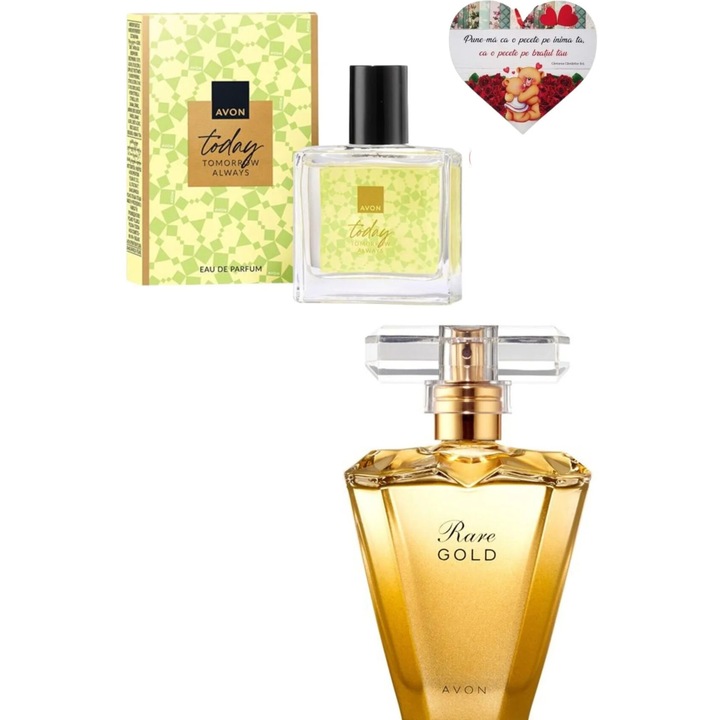Set Avon TTA Today pentru Ea 30 ml + Rare Gold 50 ml, apa de parfum feminina eleganta + inimioara magnetica