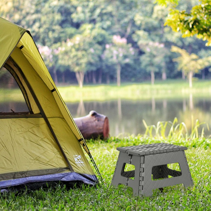 Сгъваема табуретка, Northio, черна, пластмасова, 37x6см