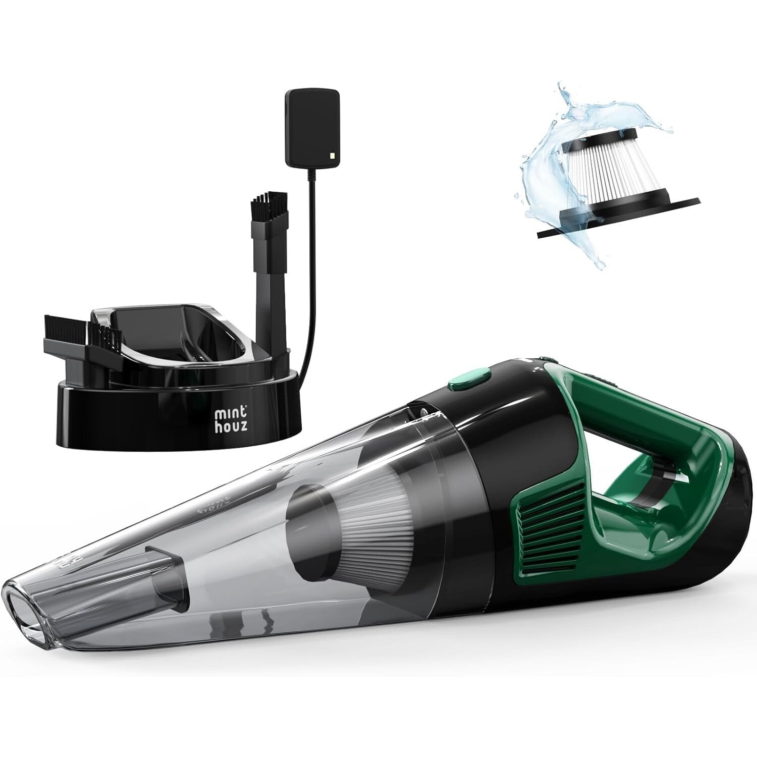 Aspirator de mana fara fir MT-L014, 9000Pa, motor 120W, autonomie 30 min, filtru HEPA, rezervor 800 ml, accesorii multiple, statie de incarcare 2 in 1, LED integrat, Negru