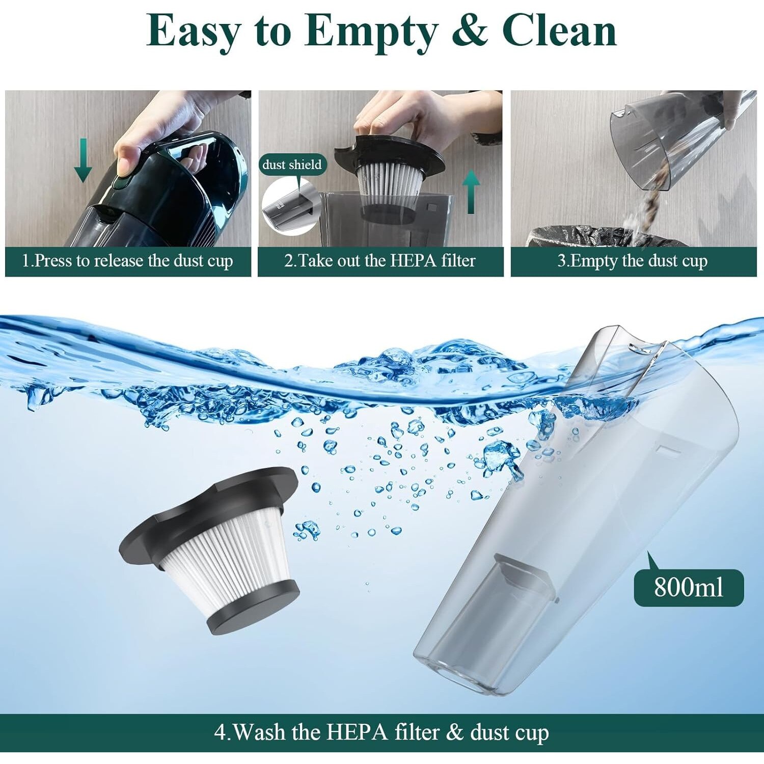 Aspirator de mana fara fir MT-L014, 9000Pa, motor 120W, autonomie 30 min, filtru HEPA, rezervor 800 ml, accesorii multiple, statie de incarcare 2 in 1, LED integrat, Negru
