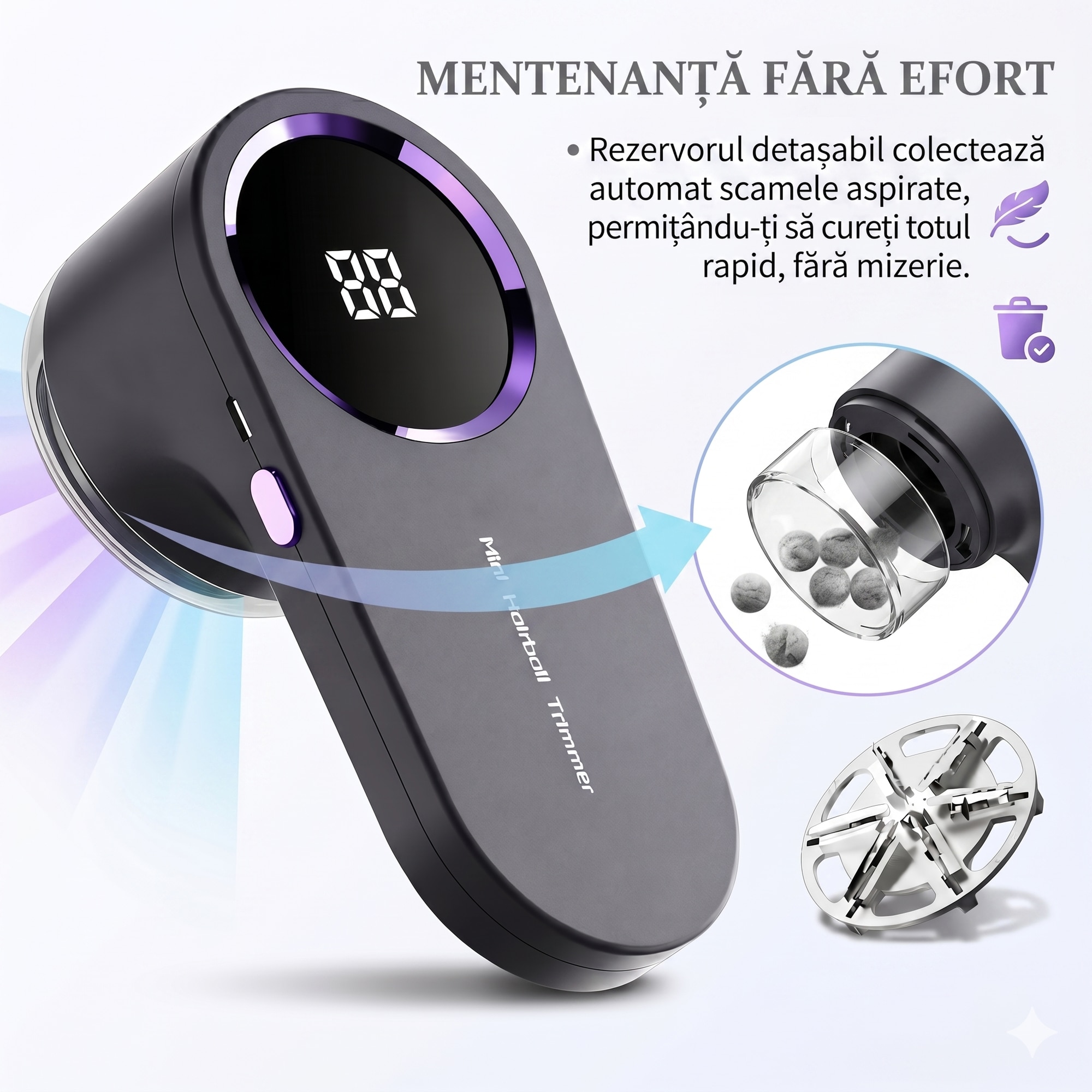 Aparat Electric Portabil pentru Curatat Scame DREVOX, Baterie 500mAh, Lame din Otel Inoxidabil, Rezervor Detasabil, pentru Haine, Canapea, Lenjerii, Fotolii, Scaune Auto Textile