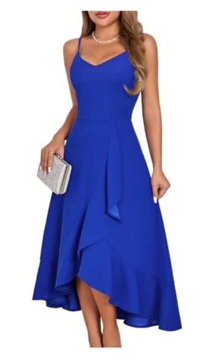 Rochie Cocktail pentru Femei, Spate Decupat si Bretele, Lungime Pana la Genunchi – Royal Blue, Marimea XL