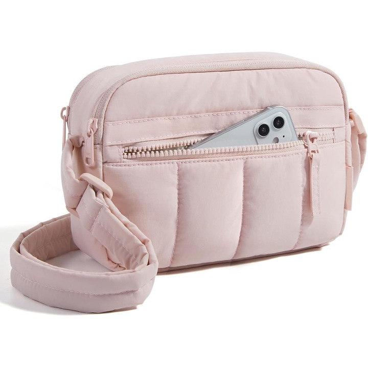 Női táska, crossbody állítható vállpánttal, YSBER®, több rekeszes, cipzáras záródás, mindennapi kirándulásokhoz és utazáshoz alkalmas, 22x16x7 cm, Valentin-napi ajándékok, ballagási ajándékok, Rózsaszín