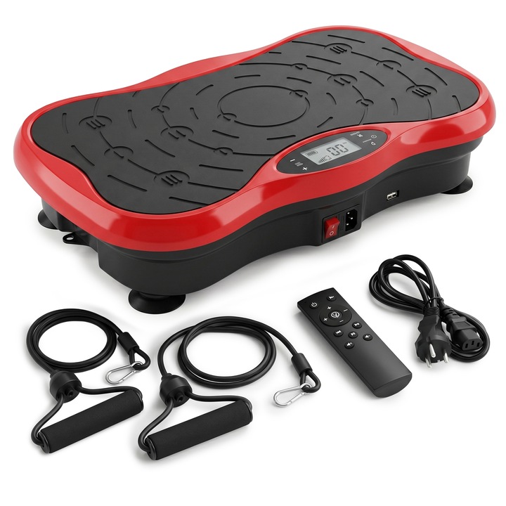 Вибрационна платформа Extralink Moonwalk SpinMove, червена, 200W, фитнес уред за домашни тренировки, подпомага изгаряне на мазнини, укрепване на мускулите и подобряване на кръвообращението, стабилна конструкция и различни нива на вибрация