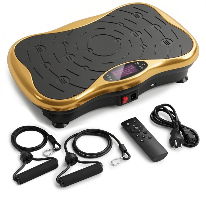 Aparat vibromasaj Extralink Moonwalk SpinMove, 200W, 99 niveluri viteza, telecomanda, Bluetooth, benzi rezistenta, ardere calorii si tonifiere musculara, Auriu