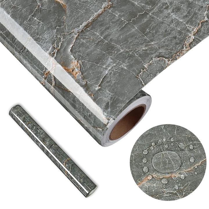 Autocolant pentru mobila, Folie de mobila autoadeziva pentru mobilier, Textura, Aplicare Usoara pe Suprafate Netezi, Rezistenta La Uzura, Impermeabila, Autoadeziv, Mobilier, Usi, Dulapuri, 60 x 500 cm, Gris inghetat