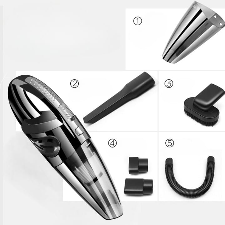 Aspirator de Mana Portabil Turbo pentru Uz Caznic sau Auto, Functie de Aspirare Umeda si Uscata, Incarcare USB, 32.000 rot/min, Putere 120W, Aspirare cu Vid de 4 Bar, 5 Accesorii pentru Spatii Inguste, Negru