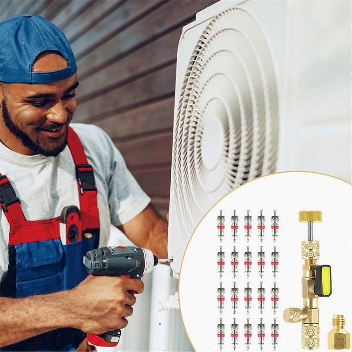 Unealta pentru indepartarea si instalarea miezurilor de supapa, adaptor din alama, 20 miezuri, galben