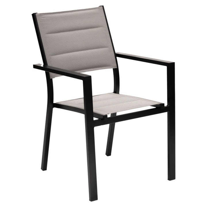 Scaun terasa Luxembourg 56x55x88 cm – aluminiu si textilena, design modern, negru-gri, rezistent exterior