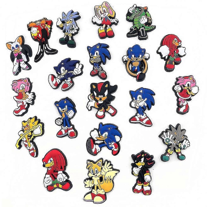 Set 20 accesorii decorative pentru incaltaminte Sonic, multicolor