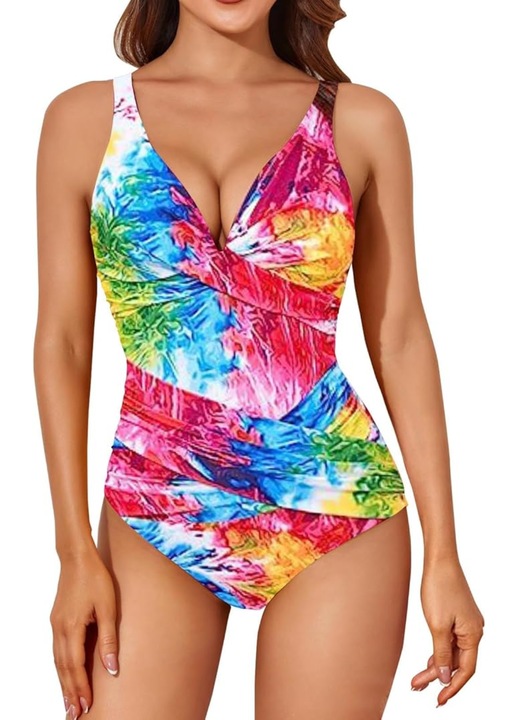 Costum de baie Simply Joy, decolteu V, bretele reglabile, multicolor, Multicolor