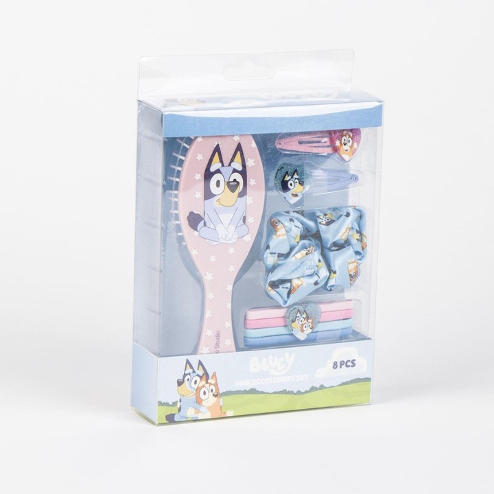 Set accesorii de păr Bluey, pieptene, 2 clame, 5 elastice, multicolor, 14x19cm