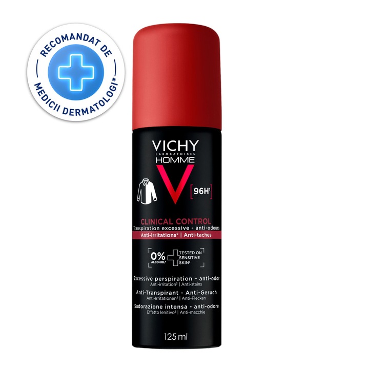 Antiperspirant Spray impotriva mirosurilor neplacute 96H pentru Barbati, Vichy Clinical Control, 125 ml