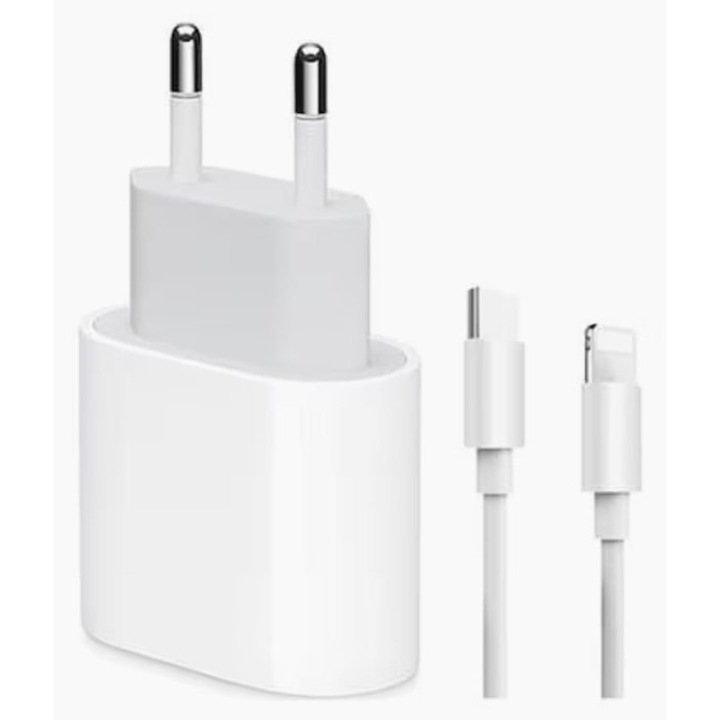 Încărcător rețea 20W, cablu Lightning 1m, Alb