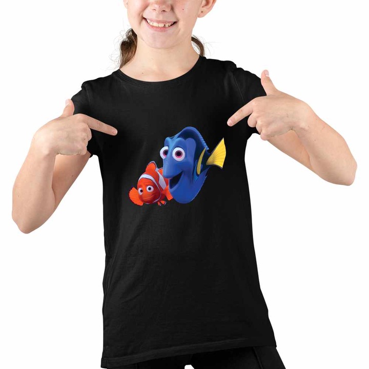 Tricou Copii Fete Cautarea lui Nemo Dory Marlin Tata Viata Marina, Fekete