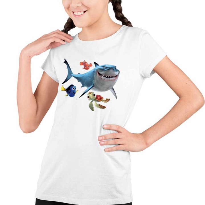 Tricou Copii Fete Finding Nemo Rechin Bruce Marlin Testoasa Ocean, Fehér