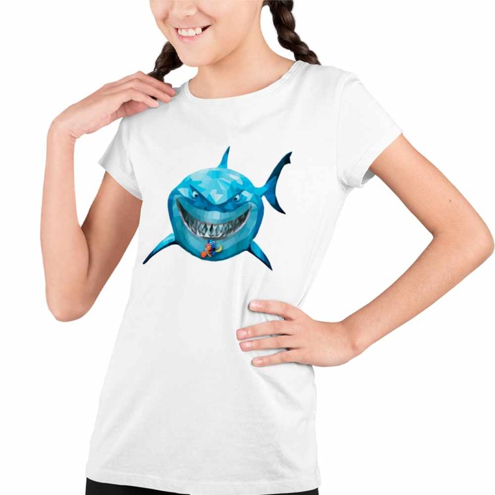 Tricou Copii Fete Cautarea lui Nemo Bruce Rechin Ocean Geometric, Fehér