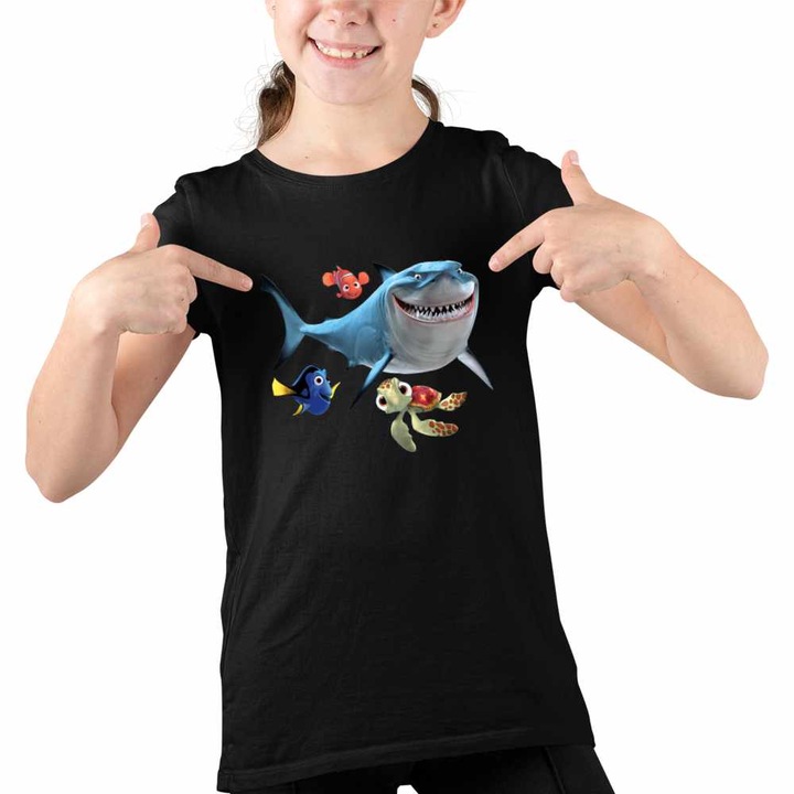 Tricou Copii Fete Finding Nemo Rechin Bruce Marlin Testoasa Ocean, Fekete