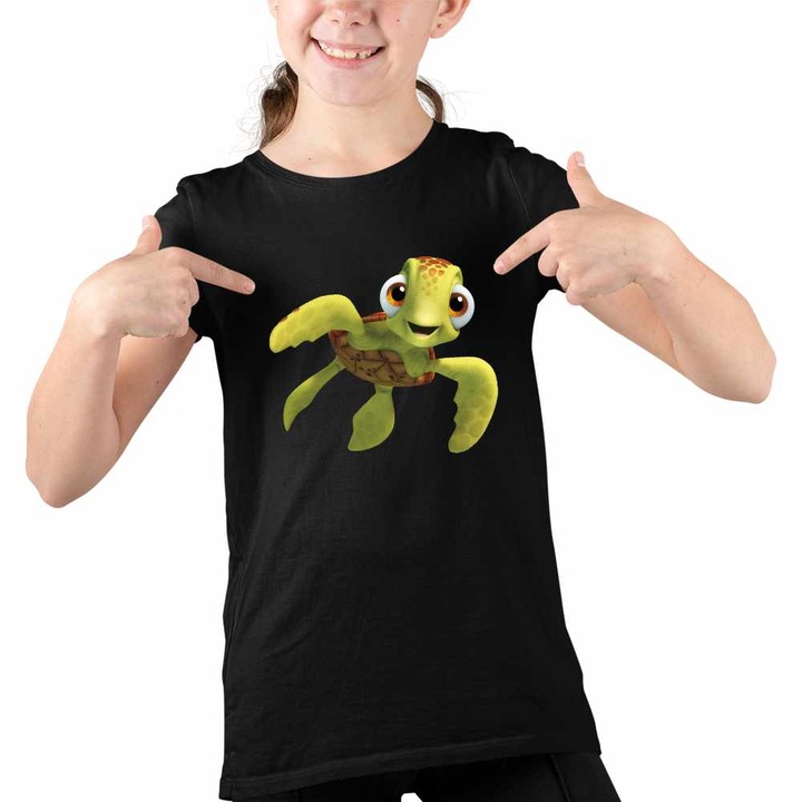 Tricou Copii Fete Finding Nemo Broasca Testoasa Squirt Ocean Viata Marina, Fekete