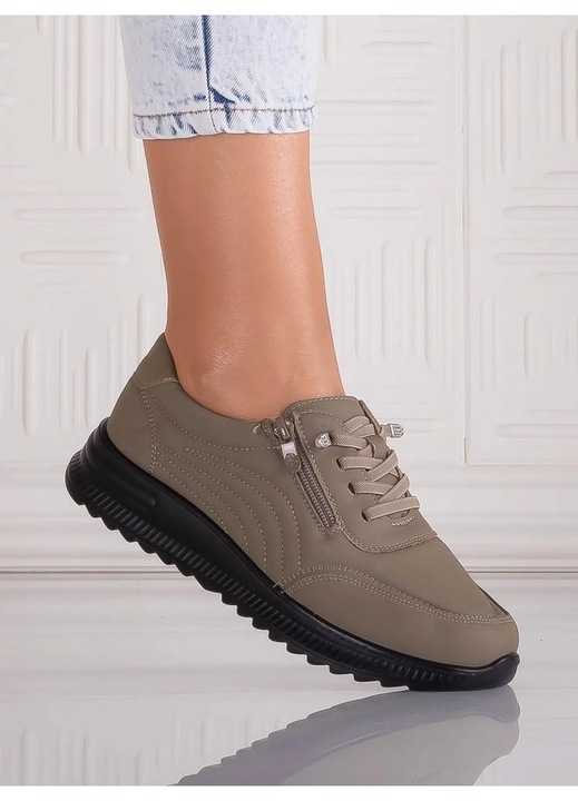 Pantofi dama Casual Kaki din Piele Ecologica Savira, Kaki, 41