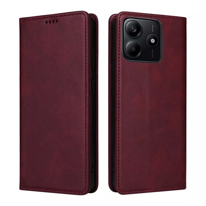 Husa pentru Xiaomi Redmi Note 14 4G Daden® Flip Leather Deluxe, Antisoc, Inchidere magnetica, Buzunar card, Calitate Premium, Visiniu