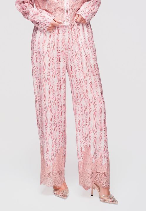 LARICA Pantaloni Lunga, Largi cu Talie Inalta si Imprimeu Animal, Eleganti si Confortabili, Roz