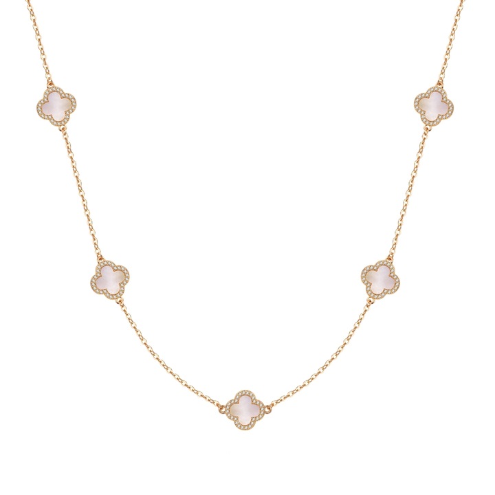 Lulu & Jane, Colier din lant placat cu aur de 14K si decorat cu pietre zirconia, Auriu