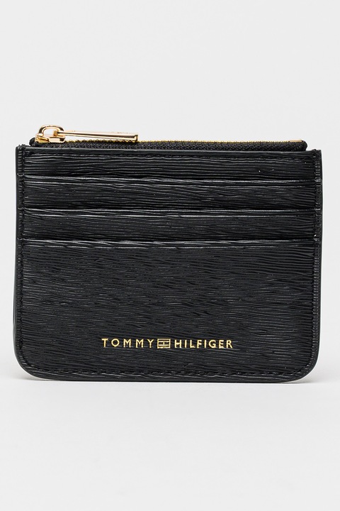 Tommy Hilfiger, Калъф за карти от еко кожа с цип, Черен