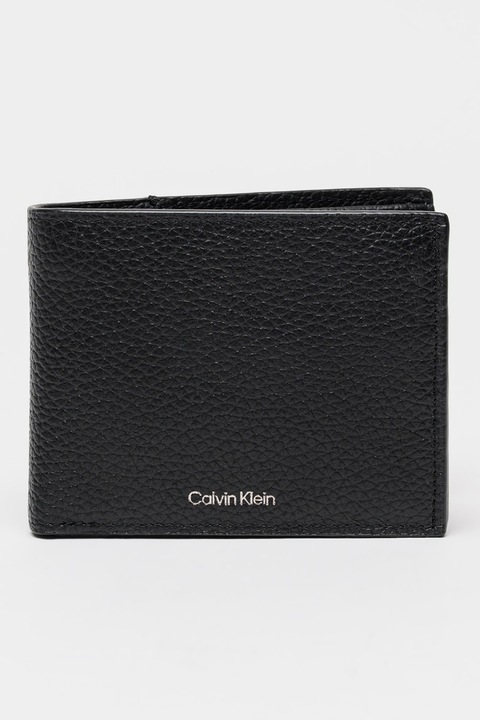 CALVIN KLEIN, Portofel pliabil de piele cu protectie RFID, Negru
