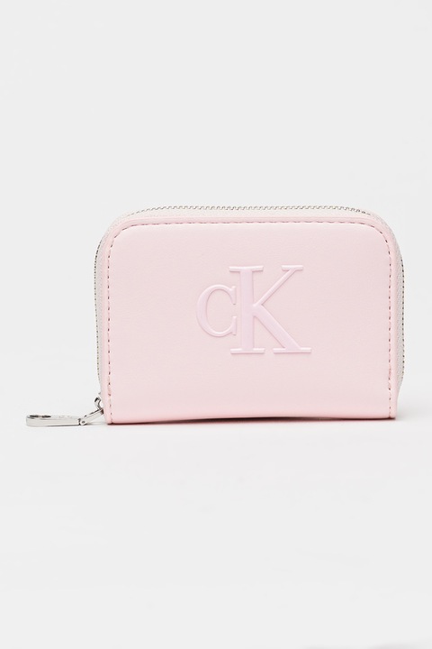 CALVIN KLEIN, Portofel de piele ecologica cu fermoar si logo Bold, Roz pal