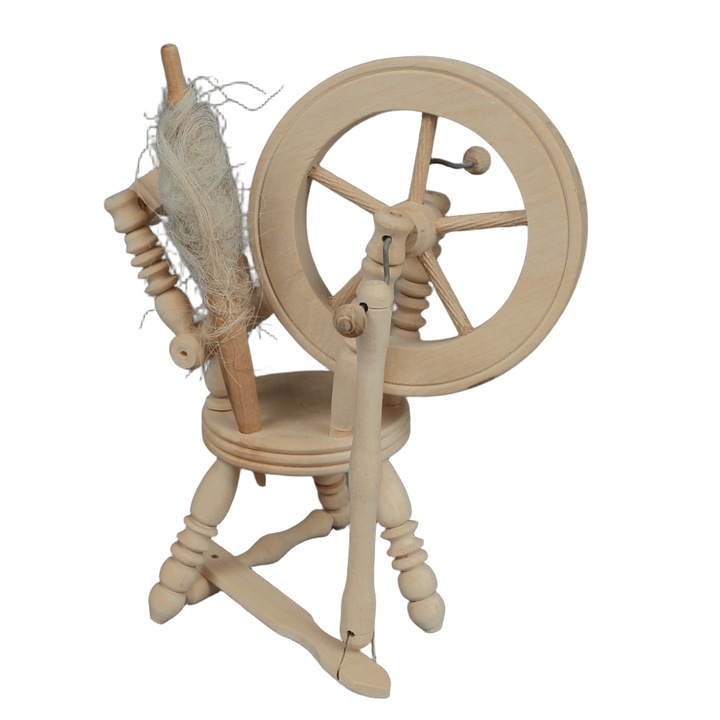 Miniatură decorativă Roata de Tors, lemn lucrat manual, înălțime 27 cm, stil rustic