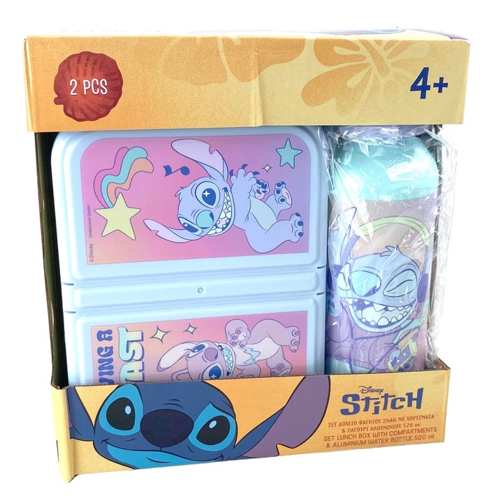 Set cutie de sandwich + sticlă aluminiu Disney Lilo si Stitch, 520ml, plastic