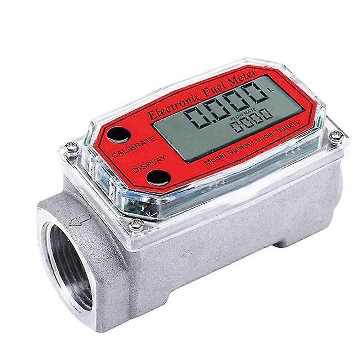 Digitális üzemanyag-átfolyásmérő, 1 hüvelykes, LCD kijelző, pontos mérés, piros, 15-120 l/perc