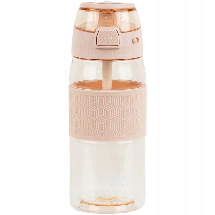 Sticla pentru apa 600 ml, transparenta bej, cu pai si maner, bidon pentru copii, Kite