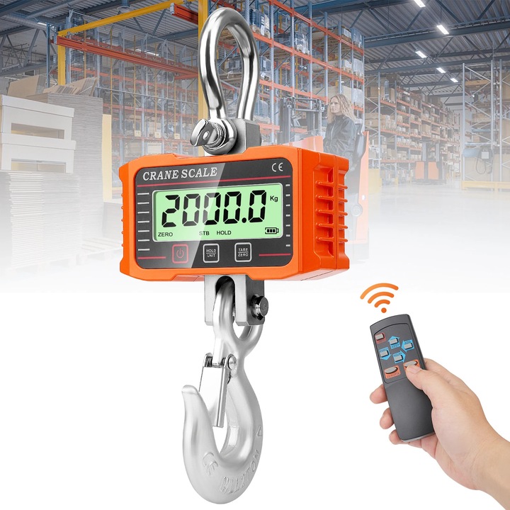 Цифров кантар за багаж, 1000 кг, LCD осветление, оранжев, преносим