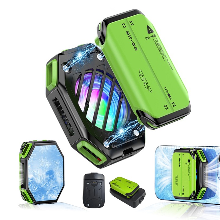 Racitor telefon X111 cu baterie reincarcabila, ventilator LED, verde, compatibilitate universala