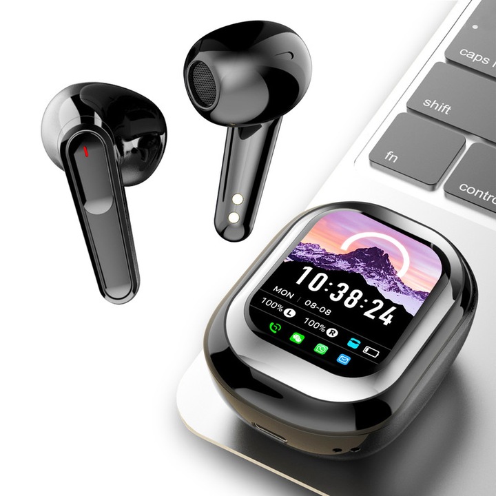 Casti Wireless, 4 in 1, traducere in timp real, 144 limbi, ecran tactil, negru