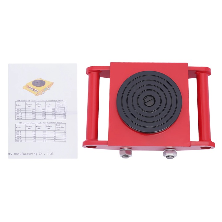 Patine transport utilaje, Role industriale, Capacitate 6 t, Set 6 piese, 4 roti directionale PU, Rosu
