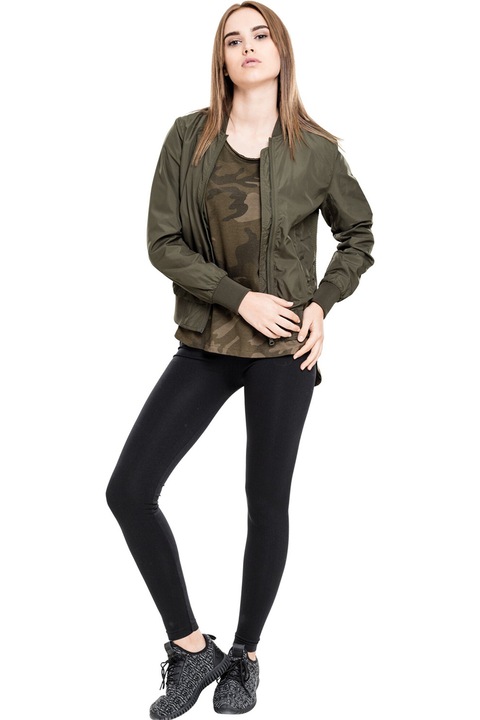 Urban Classics, Tricou asimetric cu model camuflaj, Kaki/Kaki inchis