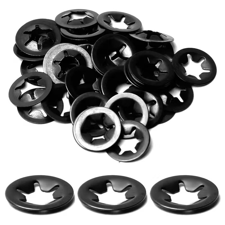 Set 70 buc saibe starlock de blocare, 7 dimensiuni, M3-M12, din otel mangan, cutie de sortare transparentă