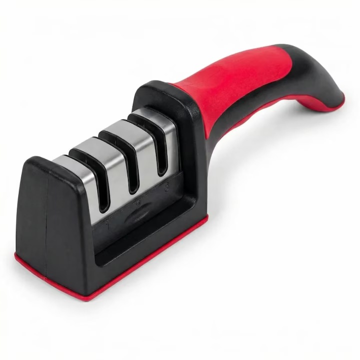 Kézi Késélező, 3 Acél Nyílás Különböző Késtípusokhoz, Csúszásmentes Szilikon Talp, Ergonomikus ABS Fogantyú, Konyhába