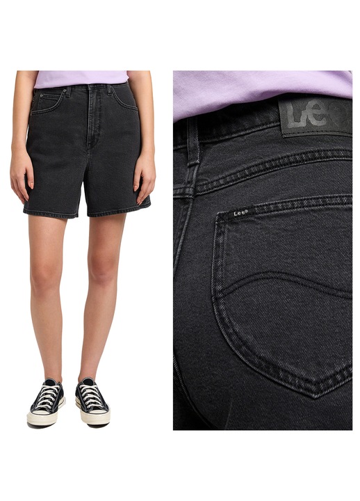 Blugi Scurti Dama, Lee, Lee Stella Short, Regular Fit, Fermoar, Lungime Scurta, Denim Aspect, Buzunare Frontale Si La Spate, Bumbac, W28, Negru
