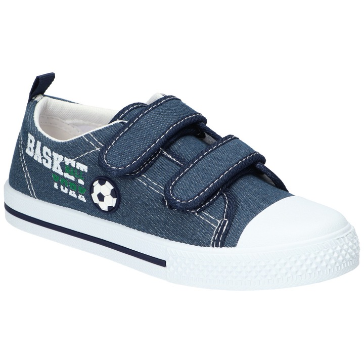 Tenisi pentru copii American Club TEN180, cu inchidere dubla velcro, brant profilat din piele naturala si talpa alba antiderapanta, Bleumarin