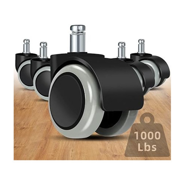 Set 5 roti scaun birou, 10 x 22 mm, pentru pardoseli dure, culoare gri / negru