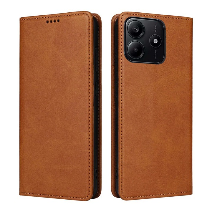 Husa pentru Xiaomi Redmi Note 14 5G Daden® Flip Leather Deluxe, Antisoc, Inchidere magnetica, Buzunar card, Calitate Premium, Maro